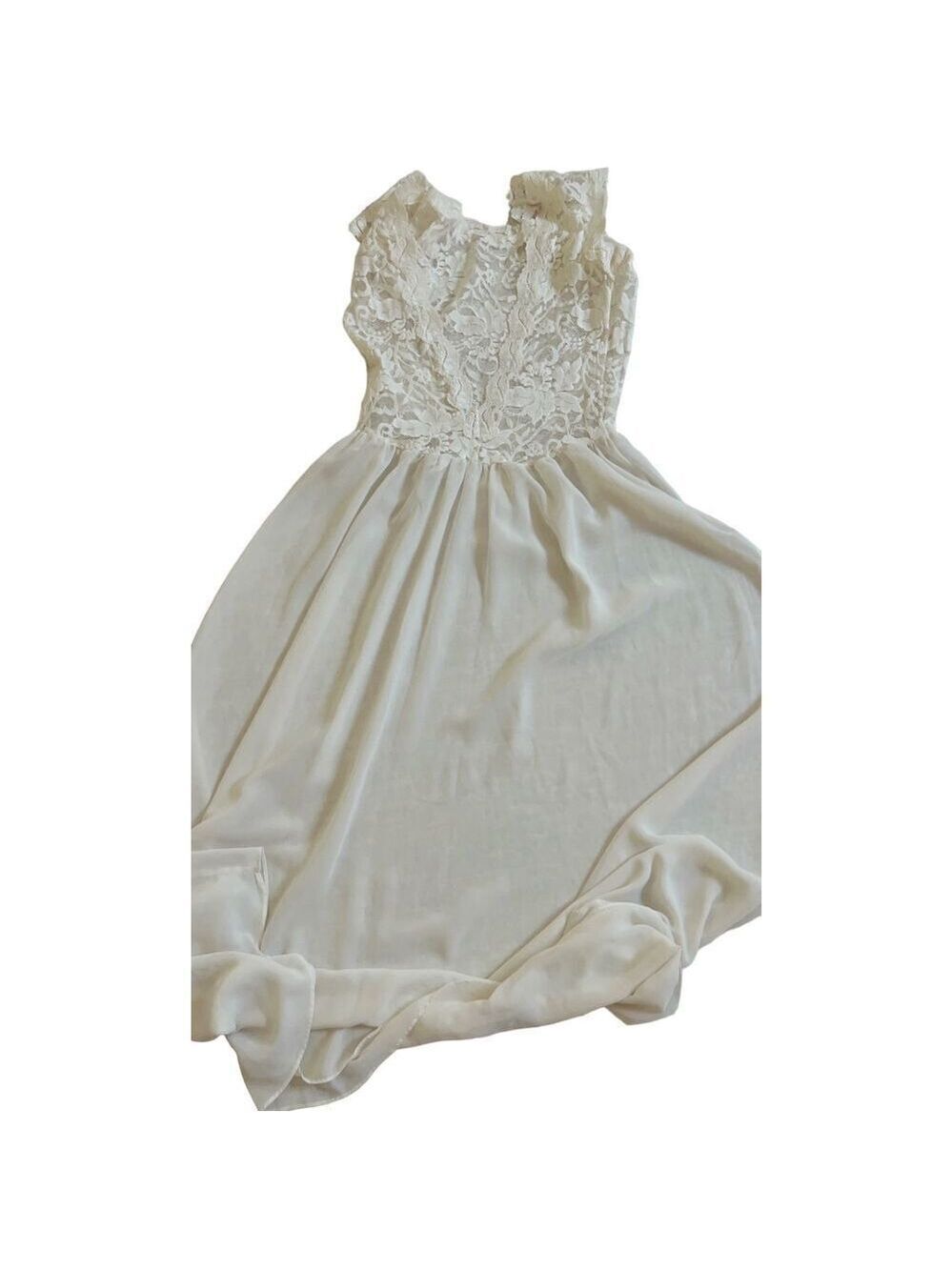 90’ Vintage Victoria's Secret Maxi Dress Nightgown Ivory Floral Lace Plunge Back - Picture 3 of 10